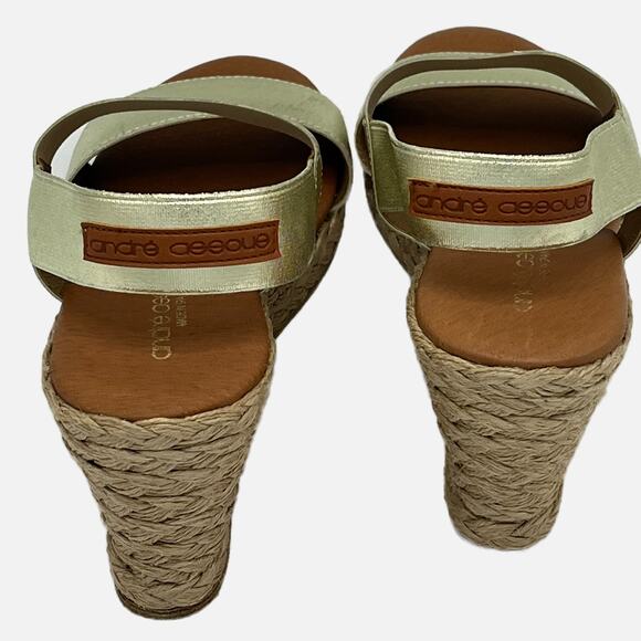 Andre Assous Allison Espadrille Mid-Wedge in Gold /Tan Size 9.5 - Picture 4 of 10